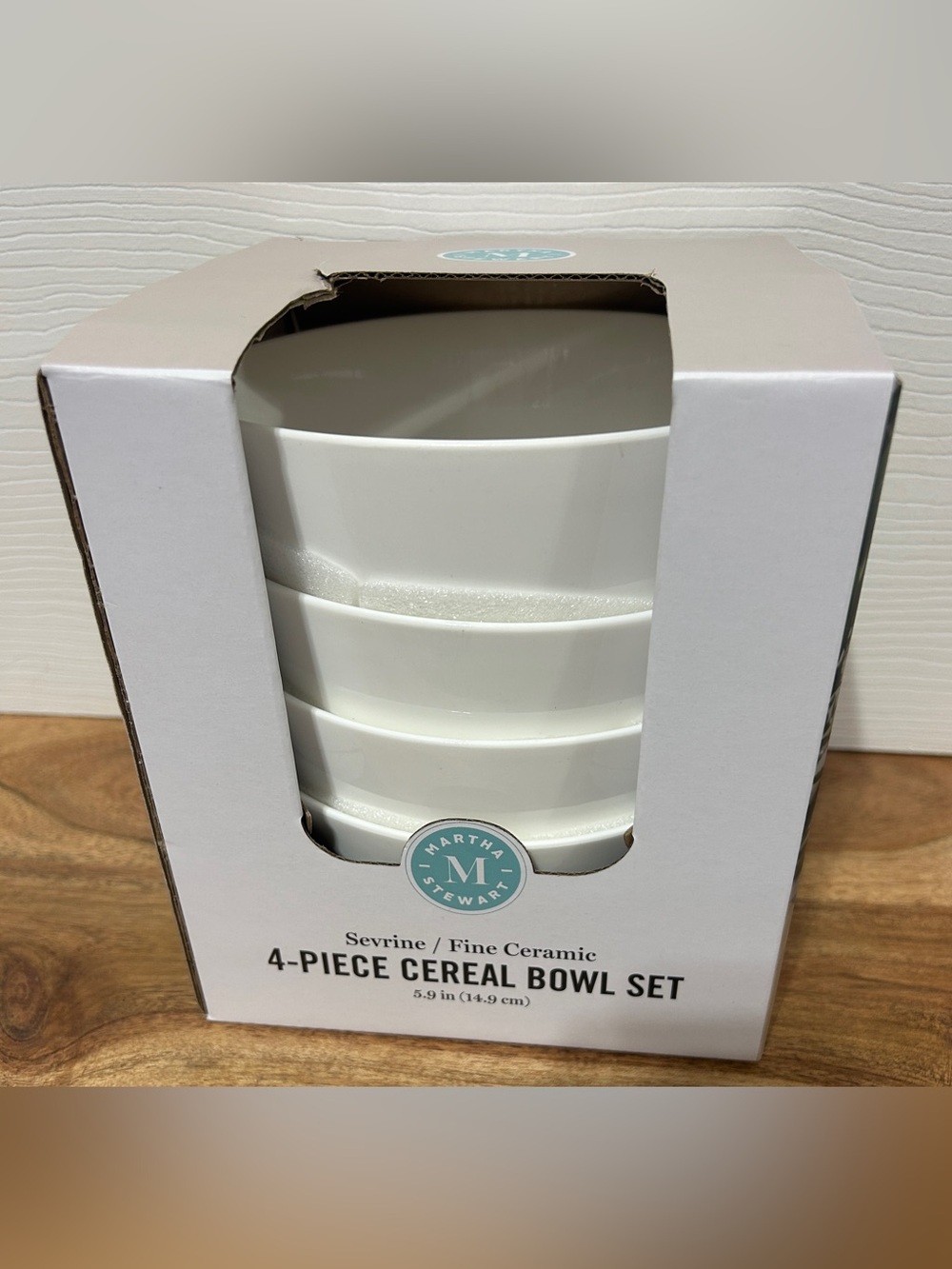 Martha Stewart 4-Piece Cereal Bowl Set White Fine Ceramic 5.9” NEW